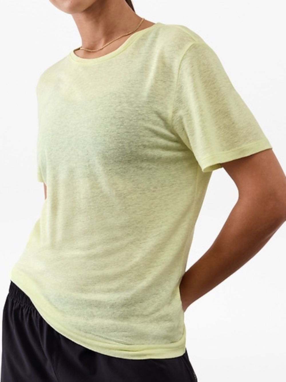 Athleta Getaway Linen Blend Tee Lightweight Travel Minimalist Small Limone
